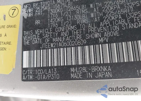 2006 Toyota Highlander Hybrid Limited V6 z USA, uszkodzony, nr VIN JTEEW21A060020809